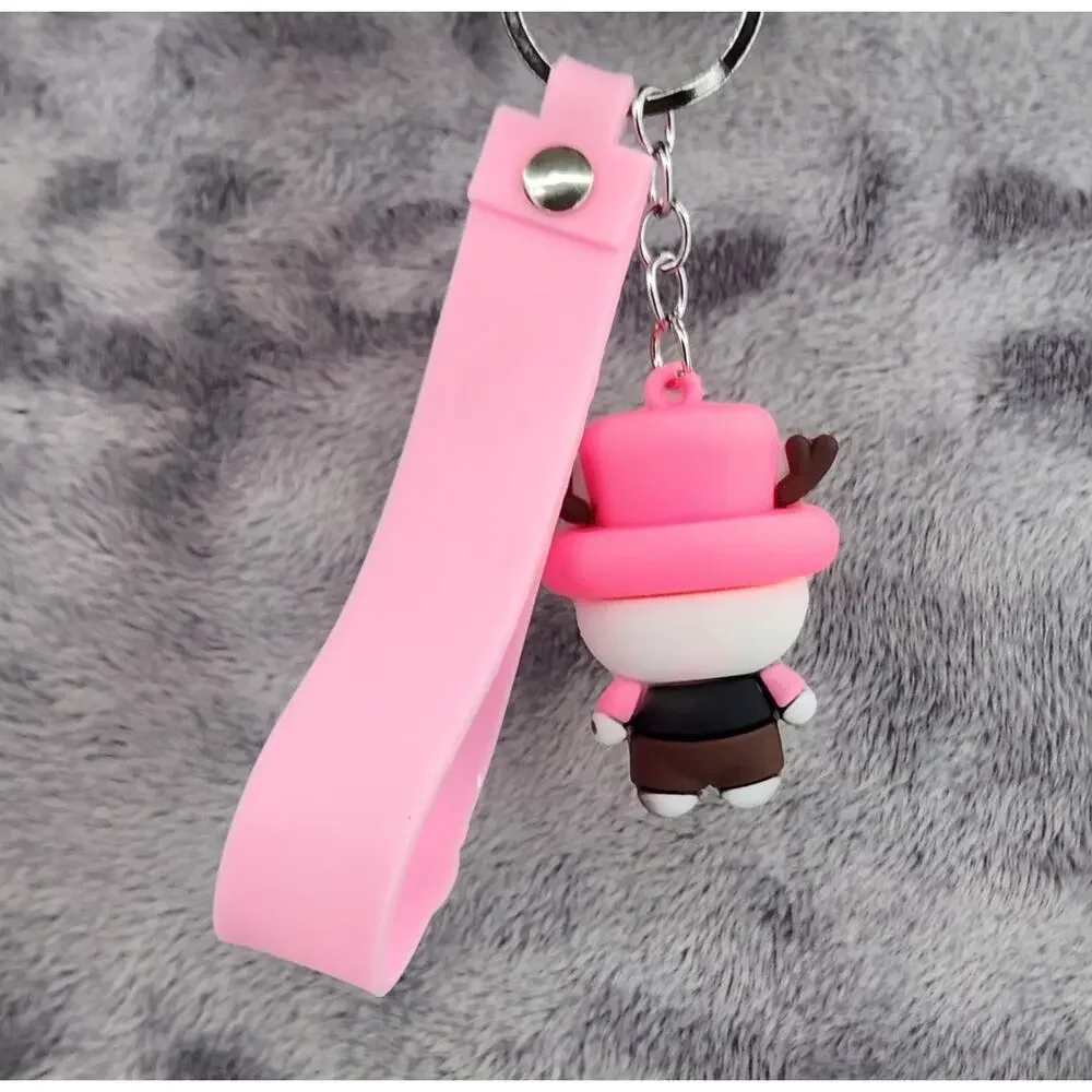 *NEW * Hello Kitty Pink Hat & Skull Shirt 3D Figure Keychain & Strap 